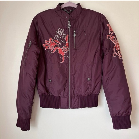 Diesel burgundy wild east Embroidered Bomber Jacket size L - Picture 2 of 13